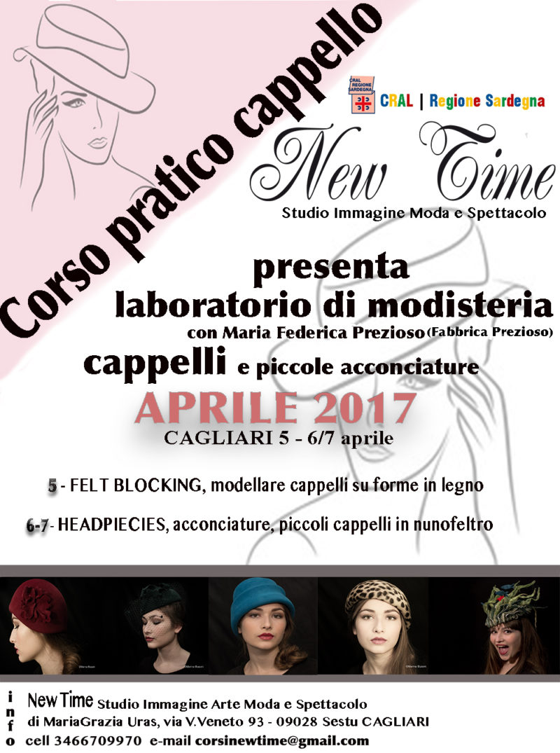 corsi Cagliari aprile modisteria cappelli artigianali laboratorio sartoriale nunofeltro
