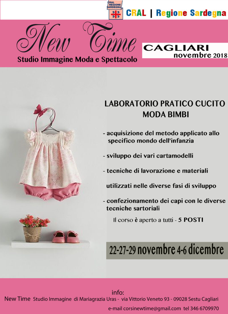 corso di sartoria creativa abbigliamento per bambini Cagliari novembre 2018