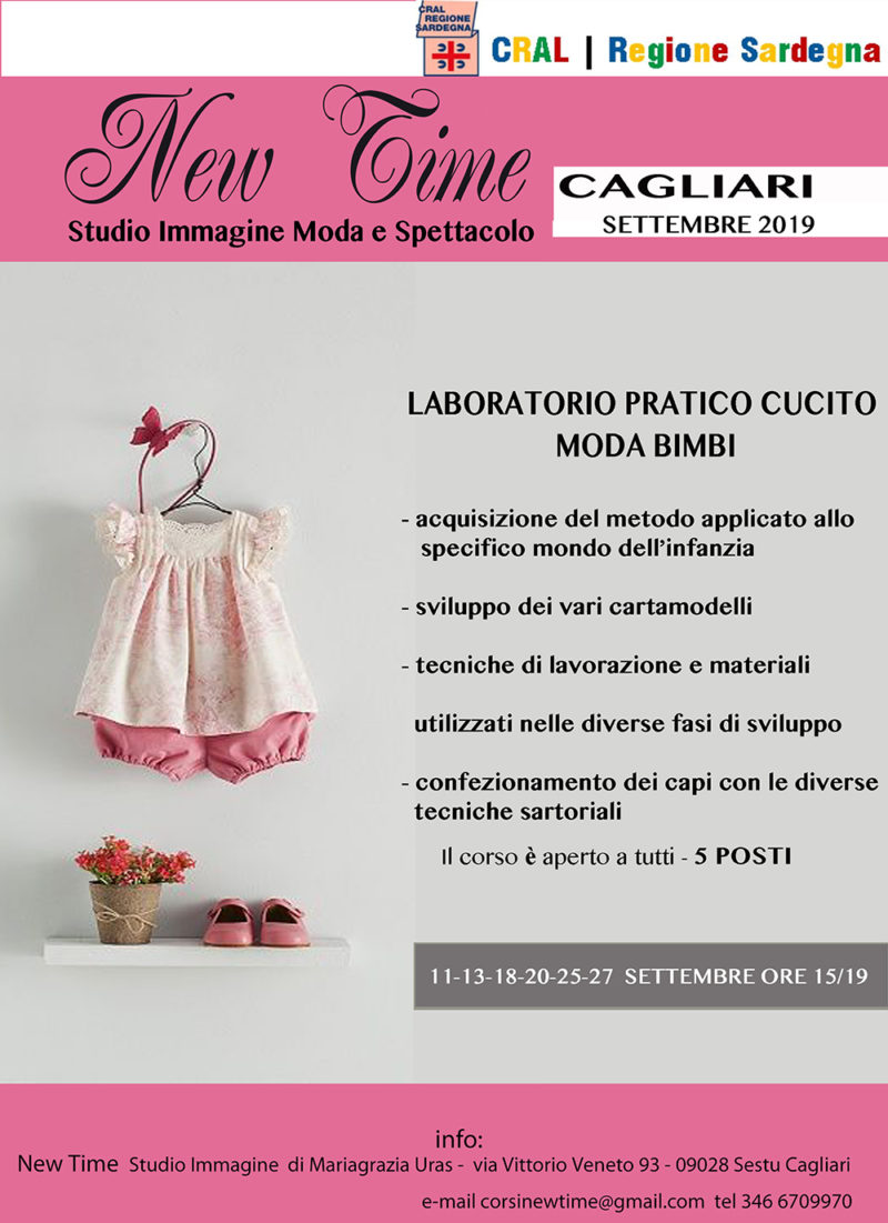 corsi di cucito abbigliamento bimbi scuola di formazione sartoriale Cagliari settembre 2019